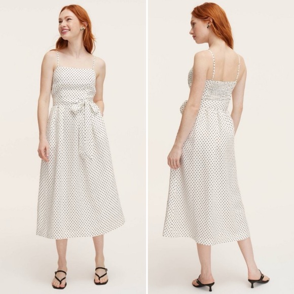 Kate Spade NY X Target Women's White & Black Mini Polka Dot Tie-Waist Midi Dress - Picture 1 of 3